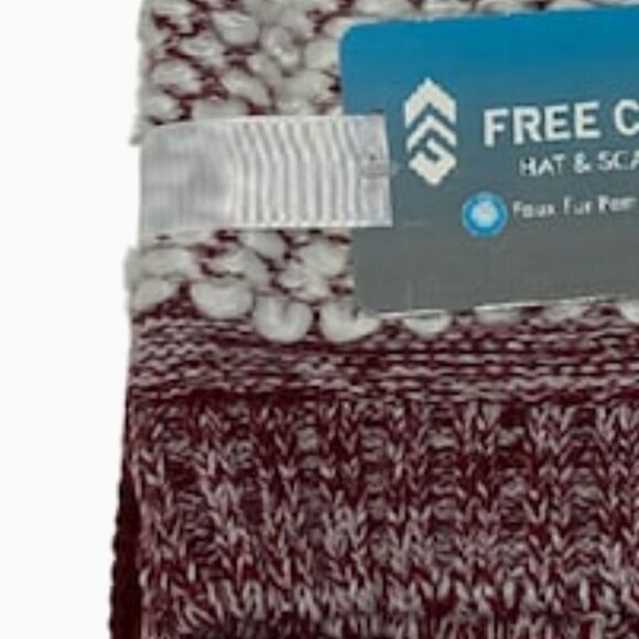 Knit Hat and Scarf Set  New  Burgandy White NWT Pom Pom - Picture 4 of 5